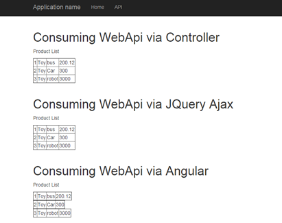 Application output in browser