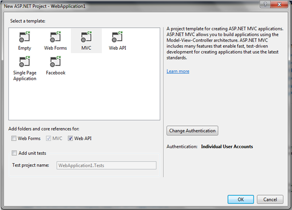 Web API application using MVC framework